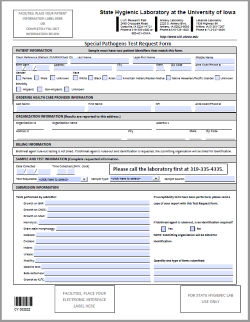 New Special Pathogens Test Request Form/Patient Middle Name Added to Clinical Test Request Forms